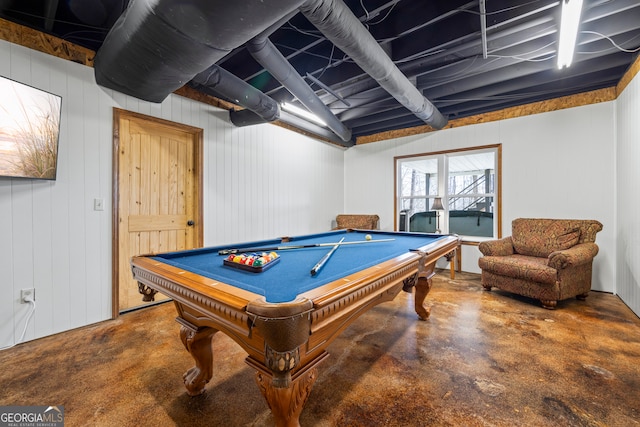 playroom with pool table and concrete floors