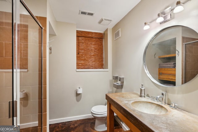 full bath with visible vents, a shower stall, and baseboards