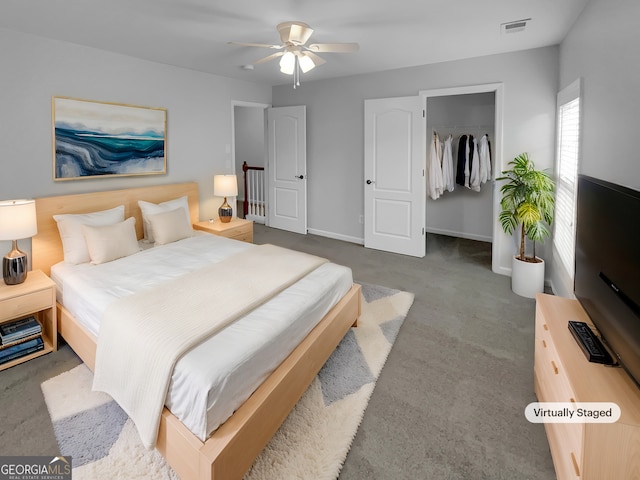 1235 Park Pass Way, Suwanee, GA 30024 - bedroom with a closet, visible vents, carpet flooring, ceiling fan, and baseboards
