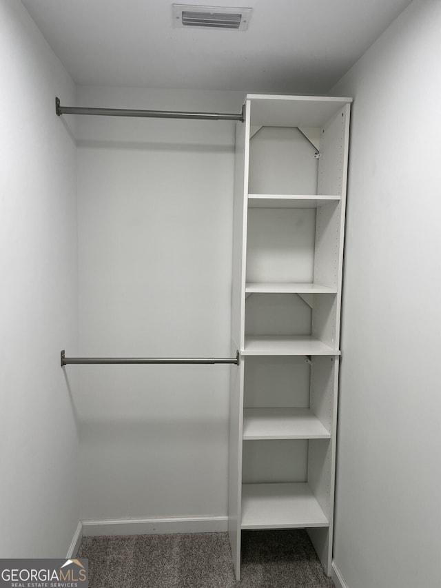 spacious closet featuring visible vents and carpet flooring