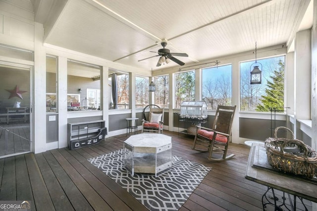 sunroom / solarium with ceiling fan