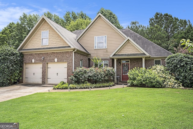 8000 Abington Dr, Locust Grove, GA 30248 - view of front of property with a front yard, driveway, a garage, and brick siding