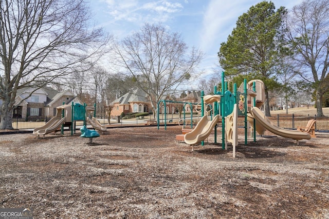 community jungle gym with fence