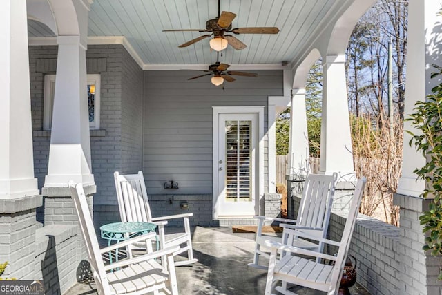 view of patio / terrace with covered porch and a ceiling fan