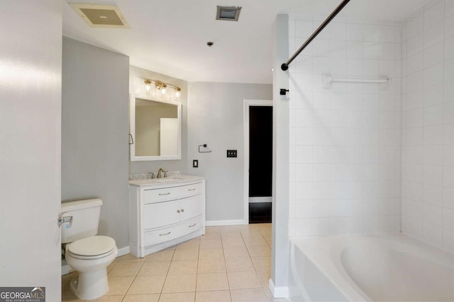 full bath featuring visible vents, vanity, toilet, and tile patterned floors