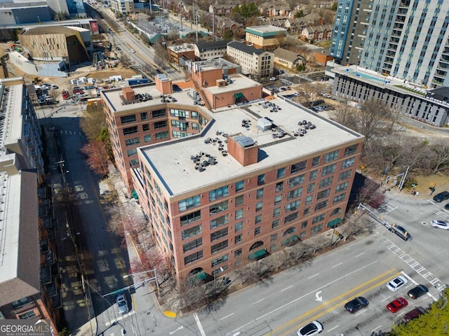 drone / aerial view with a city view