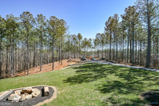 view of yard with an outdoor fire pit