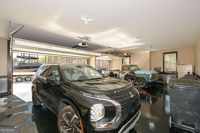 garage with a garage door opener