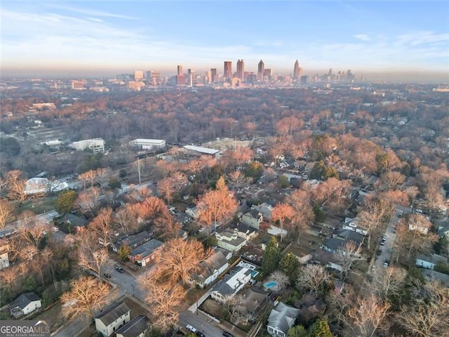 drone / aerial view with a city view