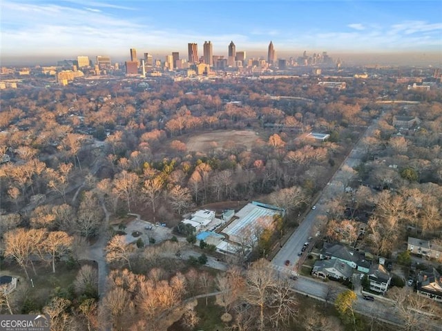 bird's eye view with a city view