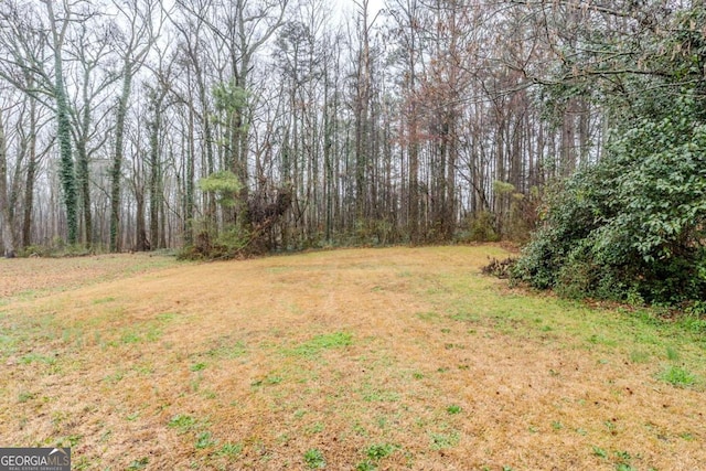 view of yard with a forest view