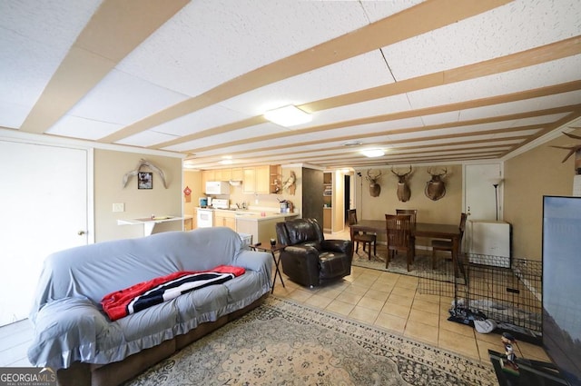 living room featuring light tile patterned floors