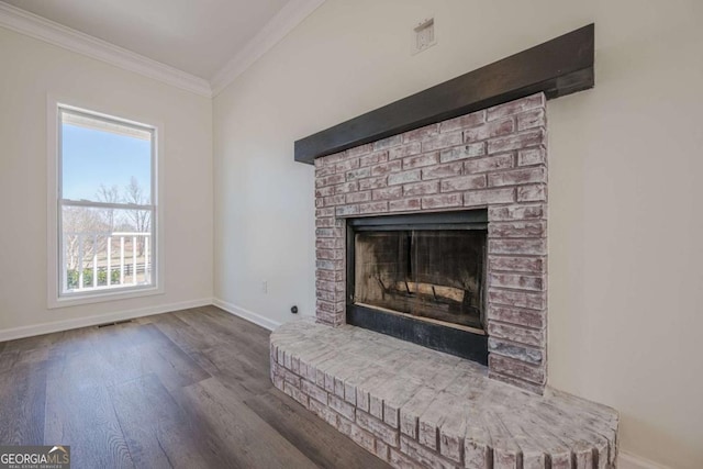 3800 George Williams Rd, Monroe, GA 30656 - detailed view of crown molding, wood finished floors, and a fireplace