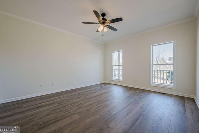 3800 George Williams Rd, Monroe, GA 30656 - empty room with dark wood-style floors, ornamental molding, baseboards, and a ceiling fan