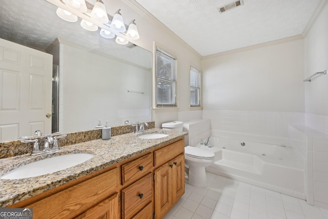 2768 Southpark Blvd SW, Conyers, GA 30094 - full bath featuring tile patterned floors, toilet, a bath, crown molding, and double vanity