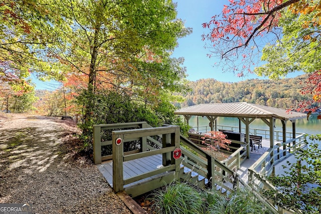 dock area with a wooded view