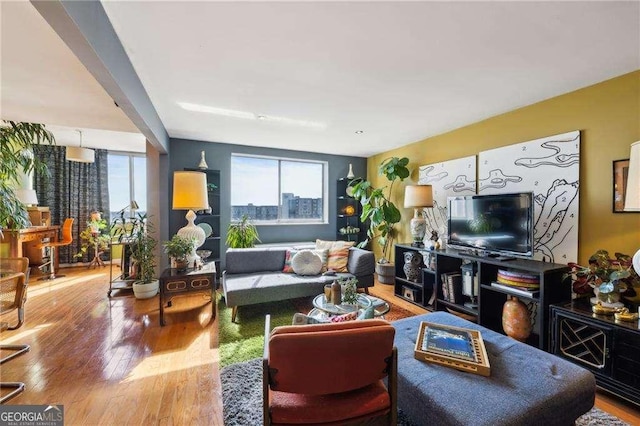 living area featuring wood finished floors