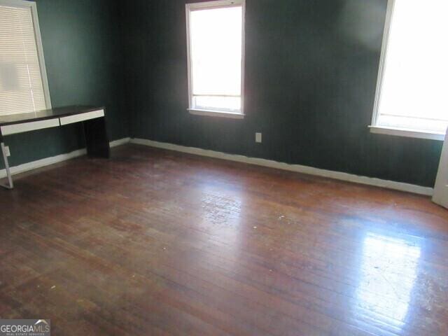 spare room featuring baseboards, a wealth of natural light, and wood finished floors