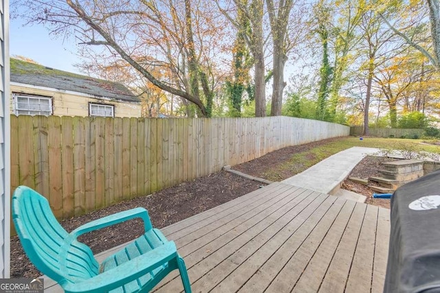 deck featuring a fenced backyard