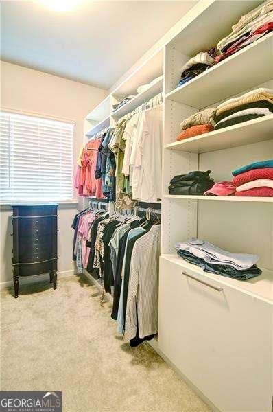 spacious closet featuring carpet flooring