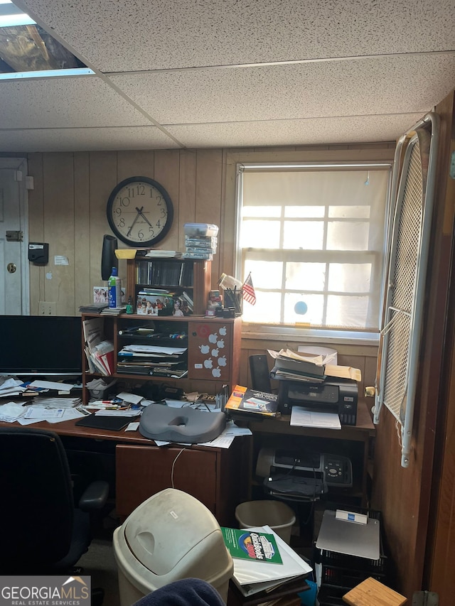 home office with a drop ceiling