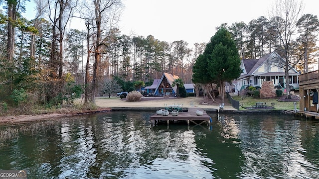 view of dock with a water view