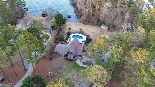 bird's eye view featuring a water view