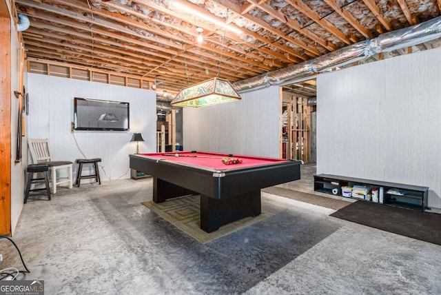 recreation room featuring concrete flooring and billiards