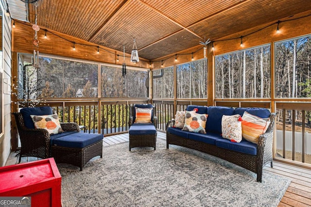 sunroom / solarium with wood ceiling