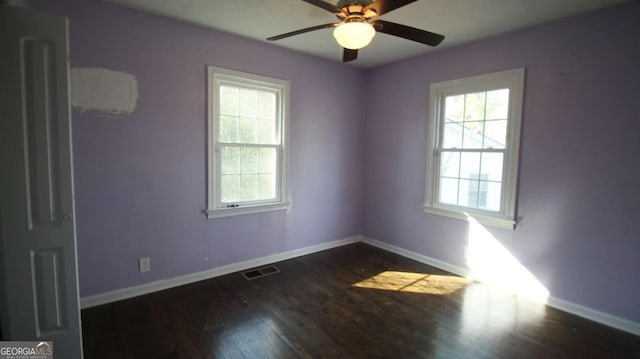 4681 City View Dr, Forest Park, GA 30297 - empty room featuring a ceiling fan, baseboards, visible vents, and wood finished floors