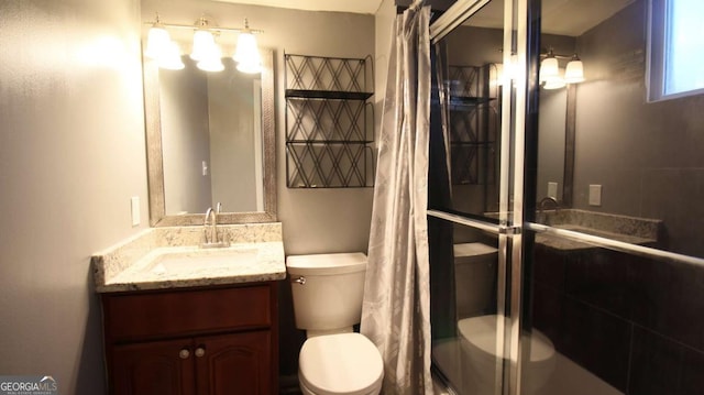 4681 City View Dr, Forest Park, GA 30297 - bathroom with toilet, a shower stall, and vanity