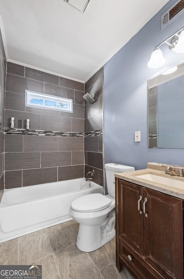 2006 Conrad Ave SE, Atlanta, GA 30315 - full bathroom featuring crown molding, tub / shower combination, vanity, visible vents, and toilet