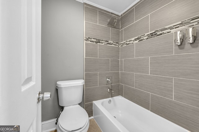 2006 Conrad Ave SE, Atlanta, GA 30315 - bathroom with toilet, baseboards, ornamental molding, and shower / bathtub combination