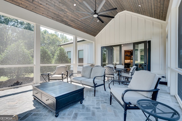 view of patio / terrace featuring a ceiling fan and an outdoor living space