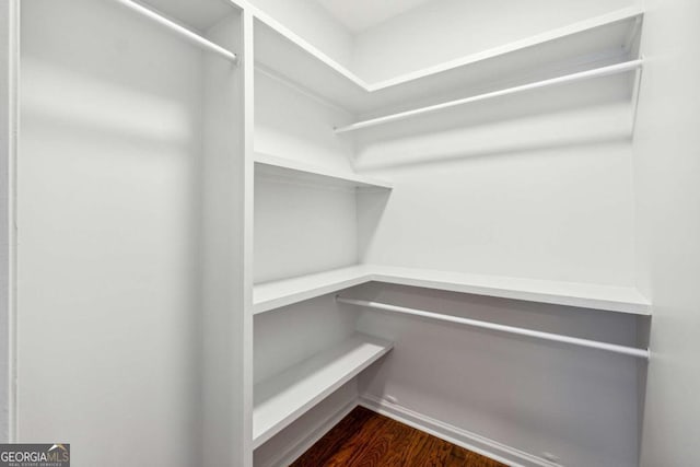 spacious closet with dark wood-style flooring