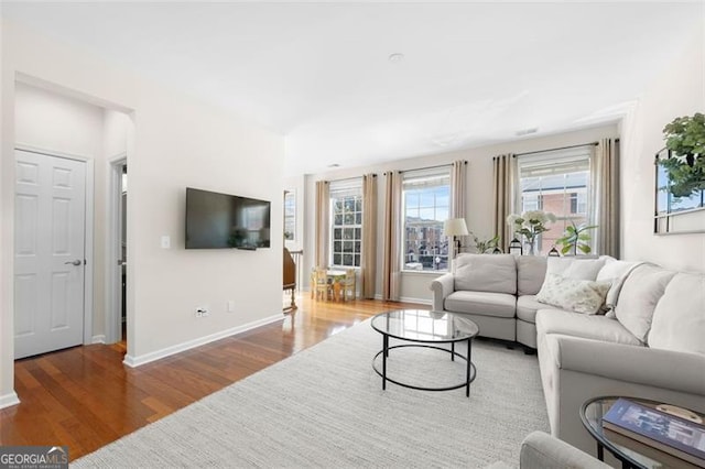 living room featuring baseboards and wood finished floors