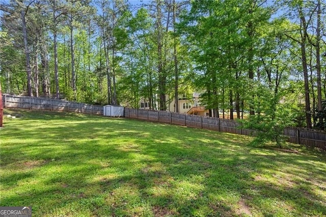 view of yard with a fenced backyard