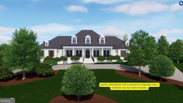 view of front of home featuring stucco siding and a front yard