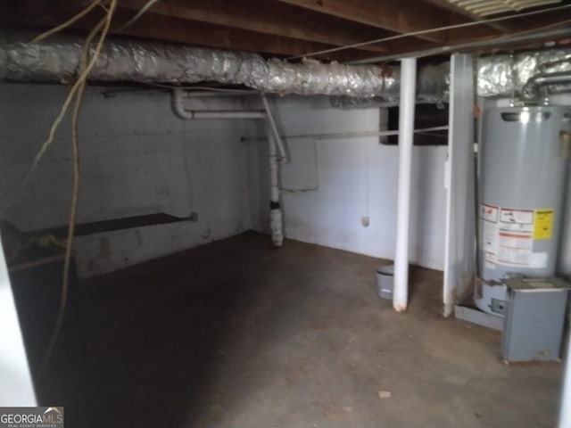 unfinished basement with water heater