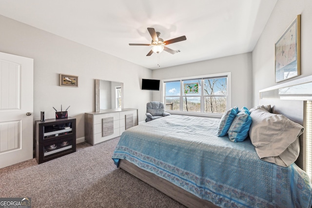 bedroom with carpet floors and ceiling fan