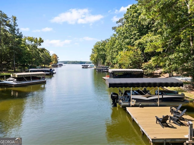 view of dock with a water view