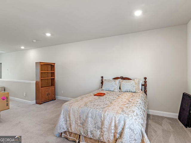 bedroom with carpet floors, baseboards, and recessed lighting