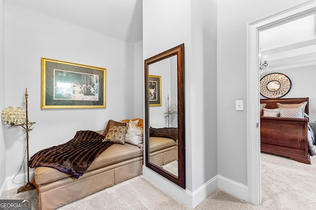 living area with carpet flooring and baseboards