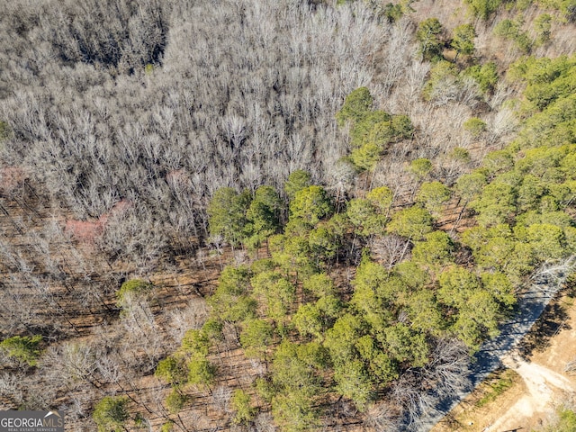 birds eye view of property with a forest view