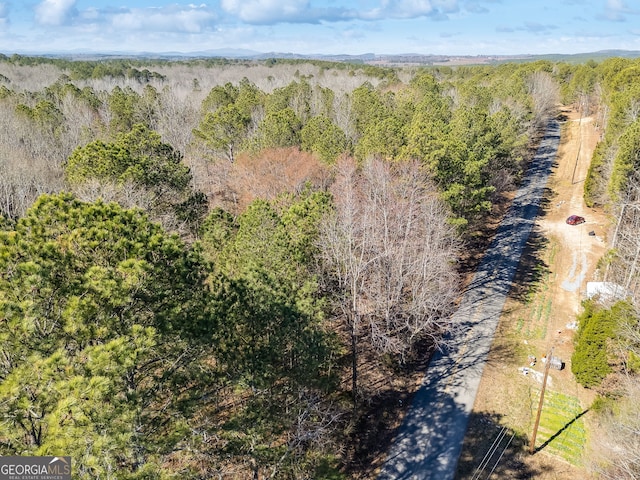 birds eye view of property featuring a wooded view