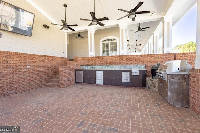 view of patio featuring grilling area, a ceiling fan, and area for grilling