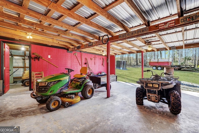 garage with metal wall