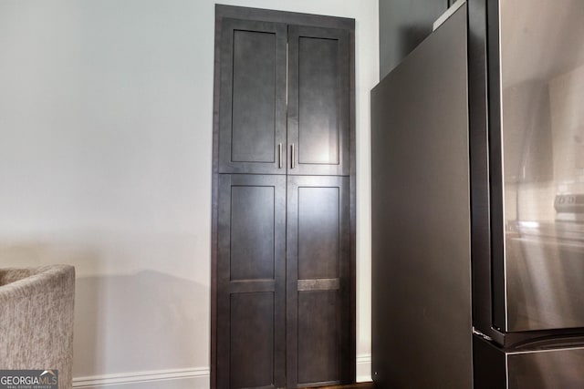 interior details with freestanding refrigerator