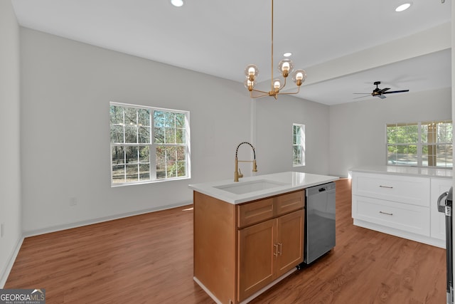 436 Tarpley Ave, Bowdon, GA 30108 - kitchen featuring dishwasher, a sink, light wood-style flooring, recessed lighting, and open floor plan