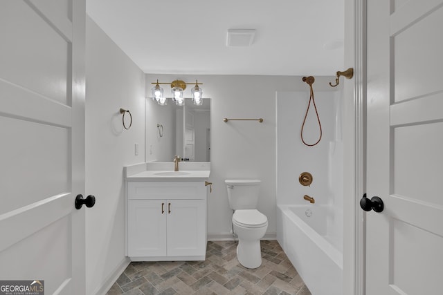 436 Tarpley Ave, Bowdon, GA 30108 - bathroom with vanity, bathing tub / shower combination, toilet, and baseboards